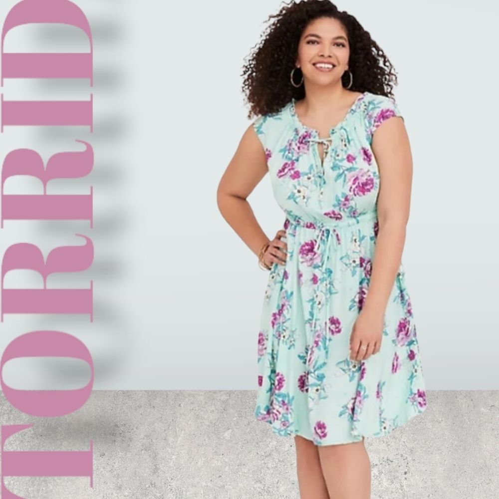 TORRID Plus Size Mint Floral Challis Skater Dress.